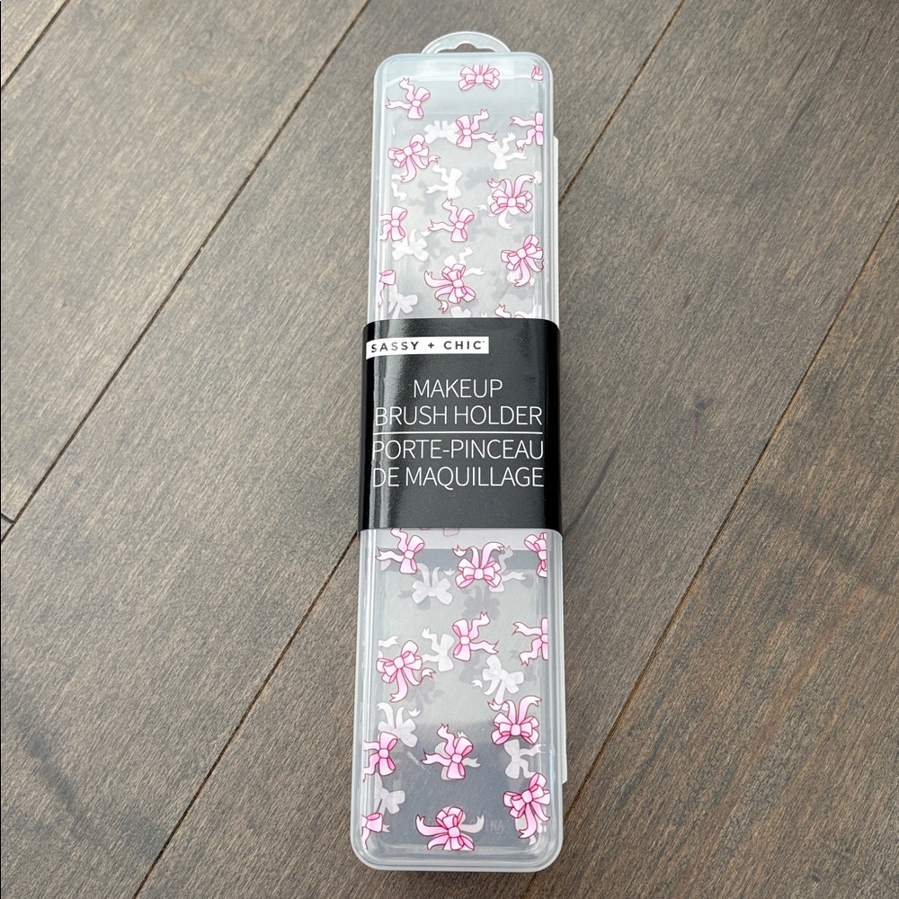 SASSY + CHIC Makeup Brush Holder, Pink Bow Design, Cosmetics Beauty Travel Case